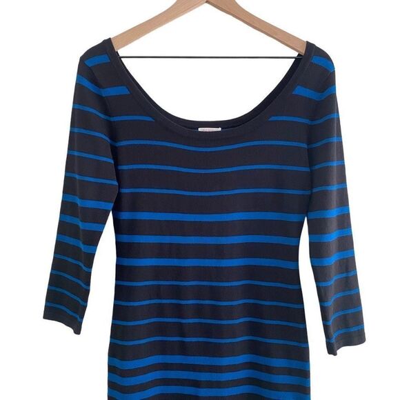 Xhilaration Medium Sweater Dress Black Blue Stripe 3/4 Sleeve Fall Winter - Picture 3 of 8